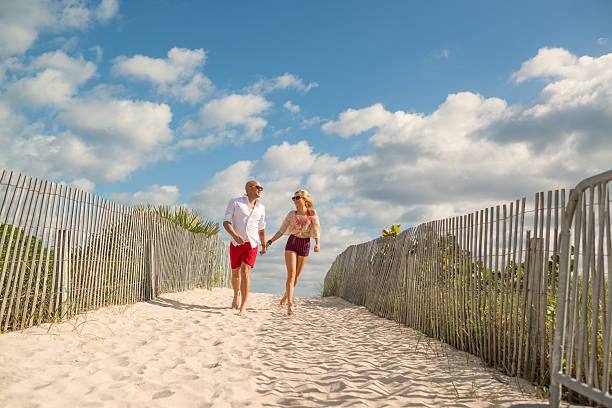 Beach pathway with couple